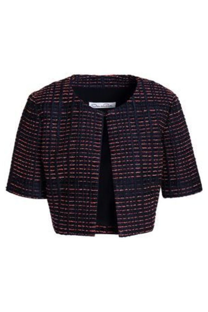 Oscar De La Renta Woman Cropped Silk-blend Jacquard Jacket Navy Size 6