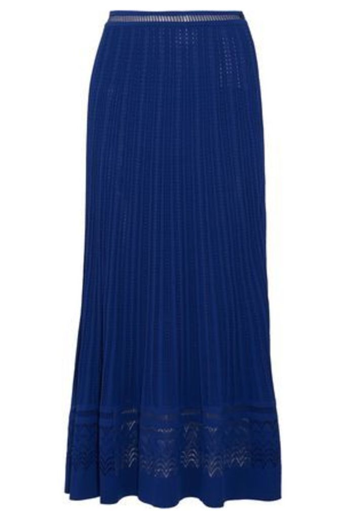 Oscar De La Renta Woman Pointelle-knit Maxi Skirt Royal Blue Size XS