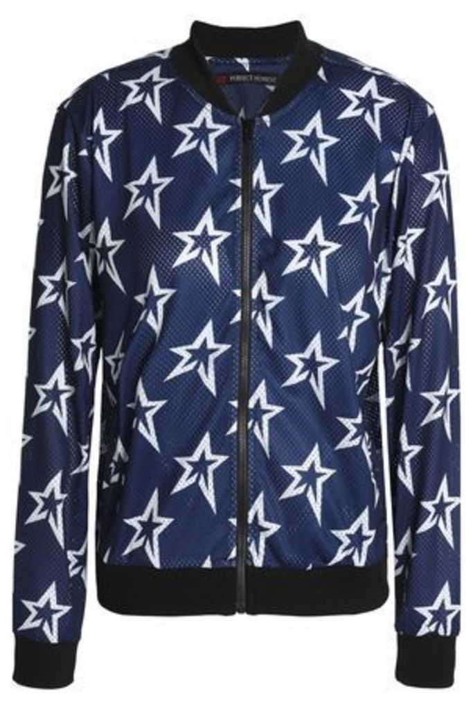 Perfect Moment Woman Printed Mesh Bomber Jacket Navy Size M