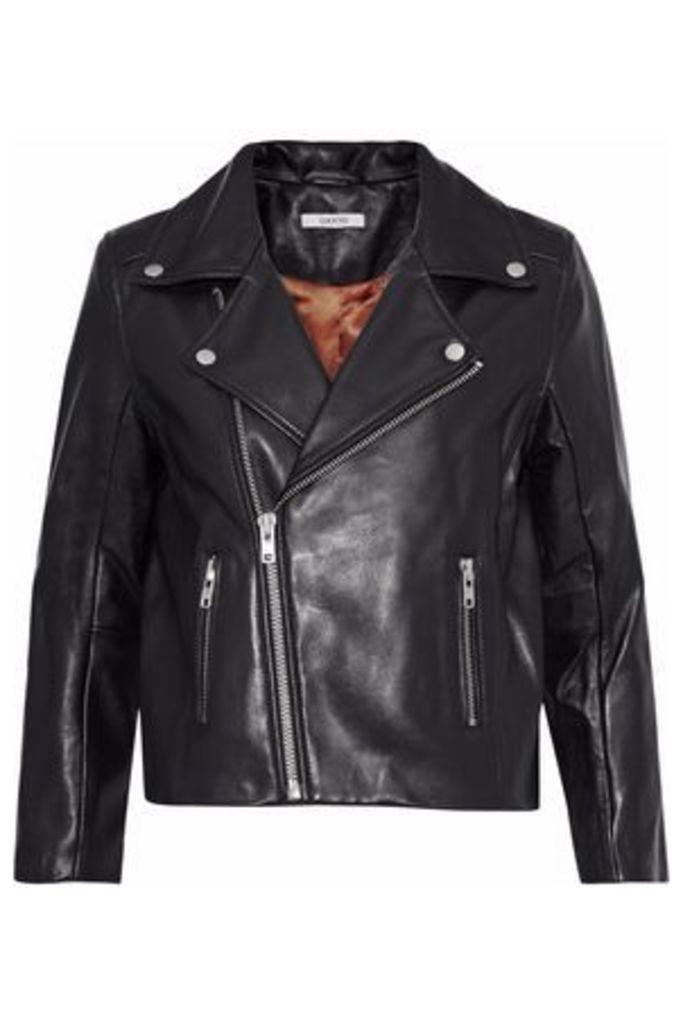 Ganni Woman Passion Leather Biker Jacket Black Size 36