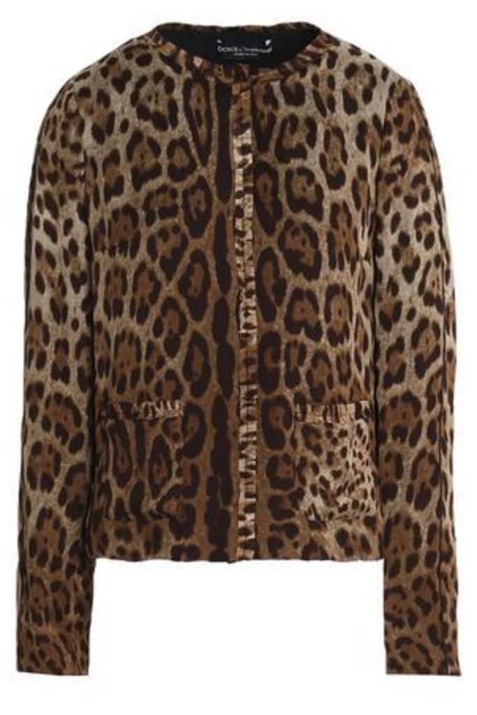 Dolce & Gabbana Woman Ruffle-trimmed Leopard-print Silk-crepe Jacket Animal Print Size 38