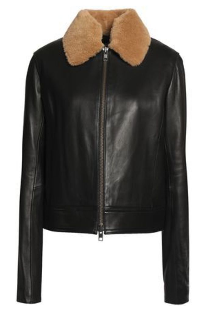 Vince. Woman Shearling-trimmed Leather Jacket Black Size XS