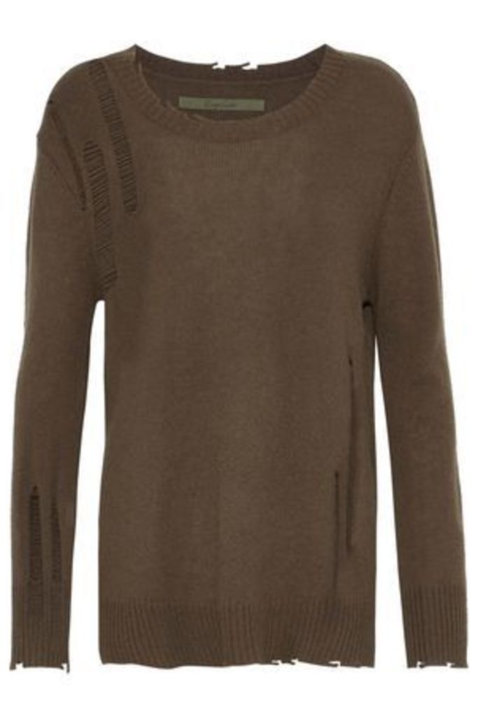 Enza Costa Woman Distressed Wool And Cashmere-blend Sweater Chocolate Size L