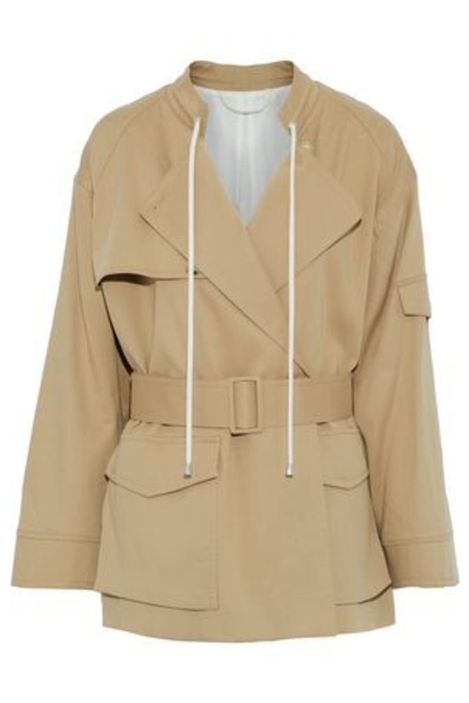 Helmut Lang Woman Belted Cotton-gabardine Jacket Sand Size S