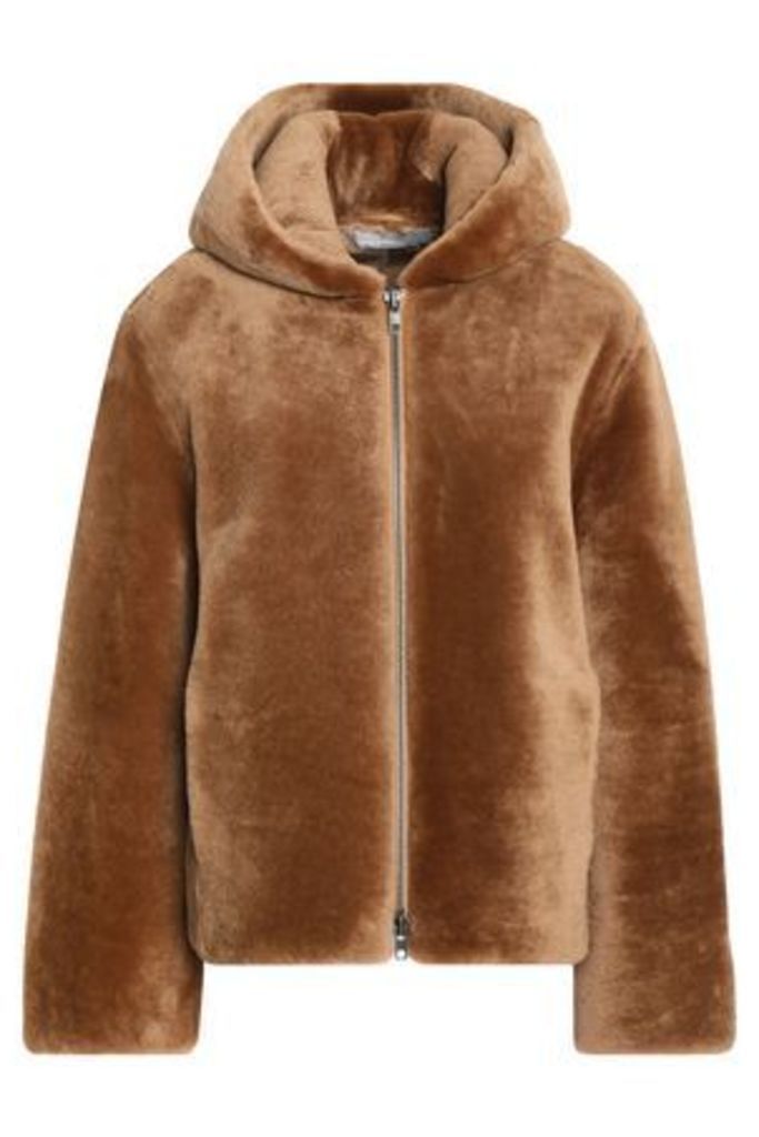 Vince. Woman Leather-trimmed Shearling Hooded Jacket Camel Size XS