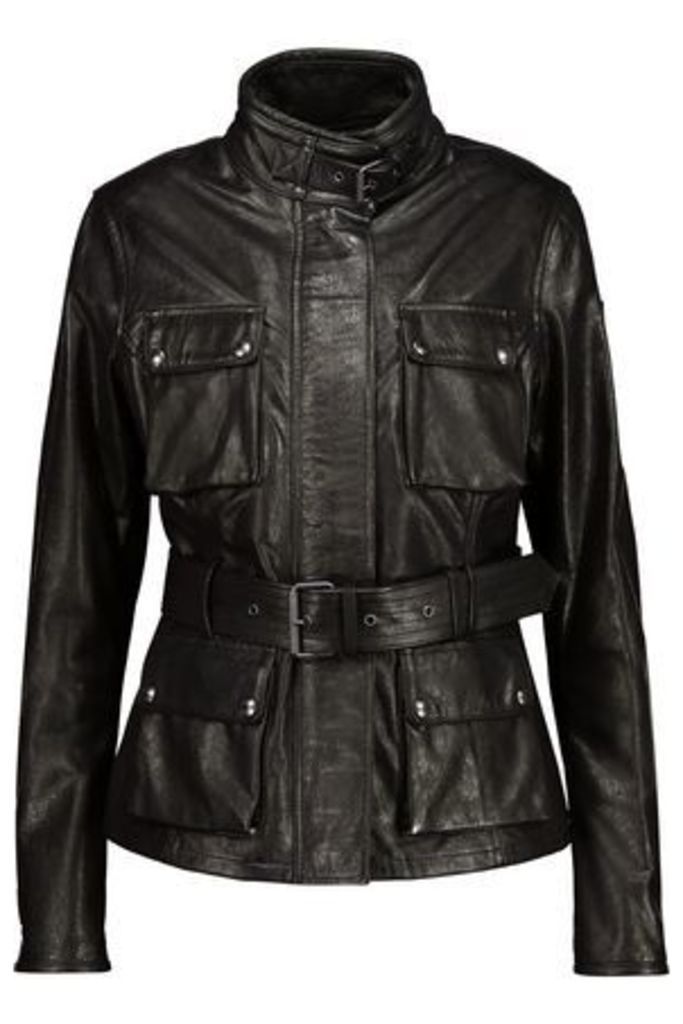 Belstaff Woman Triumph Belted Textured-leather Jacket Black Size 46