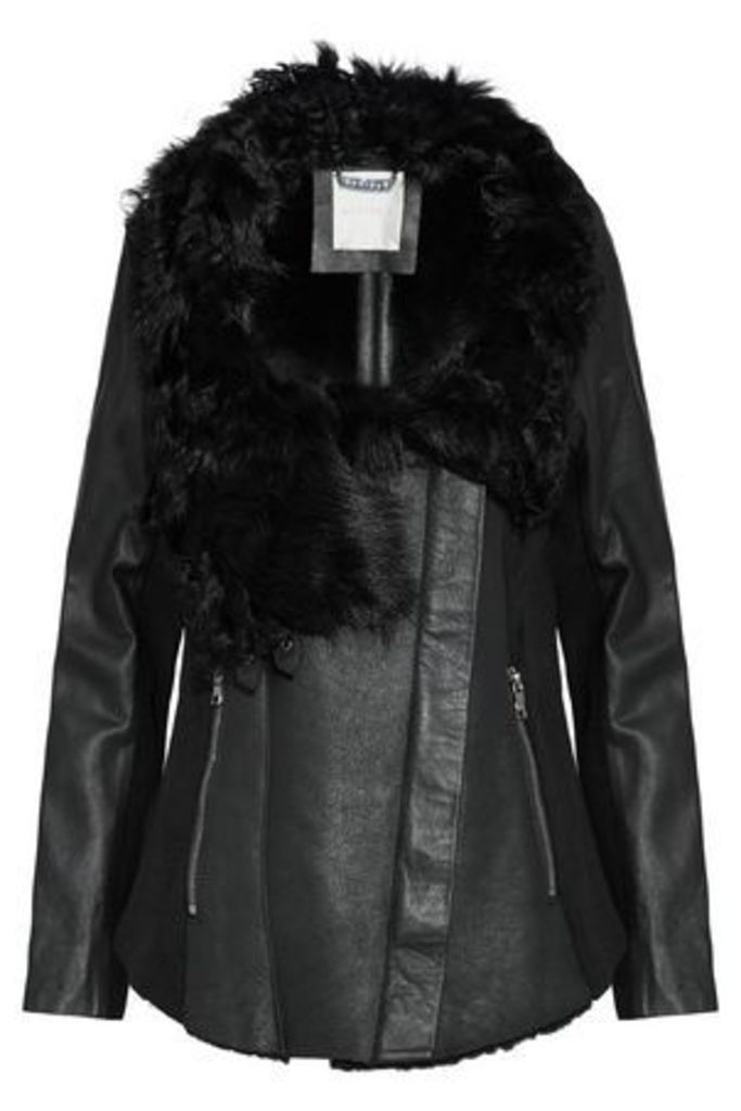 Ashley B. Woman Wool-paneled Shearling And Leather Biker Jacket Black Size L