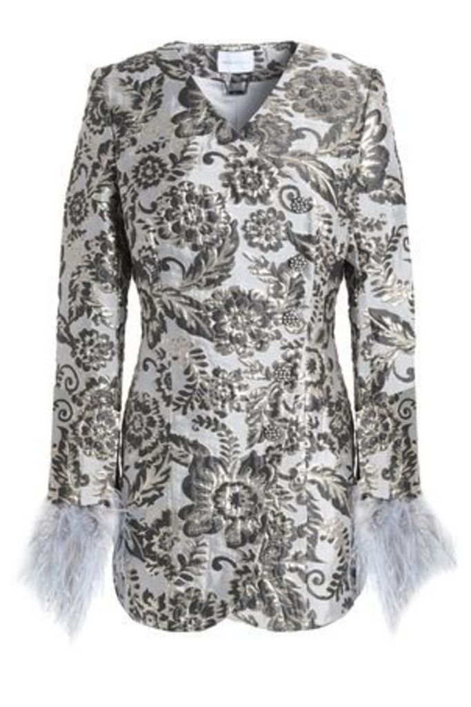 Alice Mccall Woman Bold And The Beautiful Feather-trimmed Brocade Jacket Light Gray Size 4