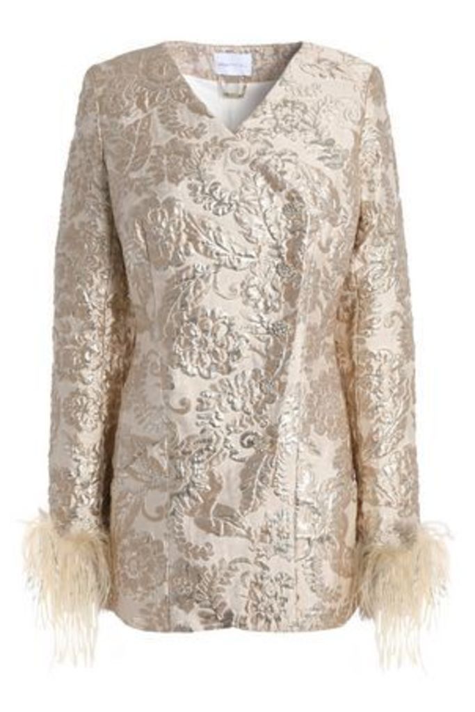 Alice Mccall Woman Bold And The Beautiful Feather-trimmed Brocade Jacket Gold Size 10