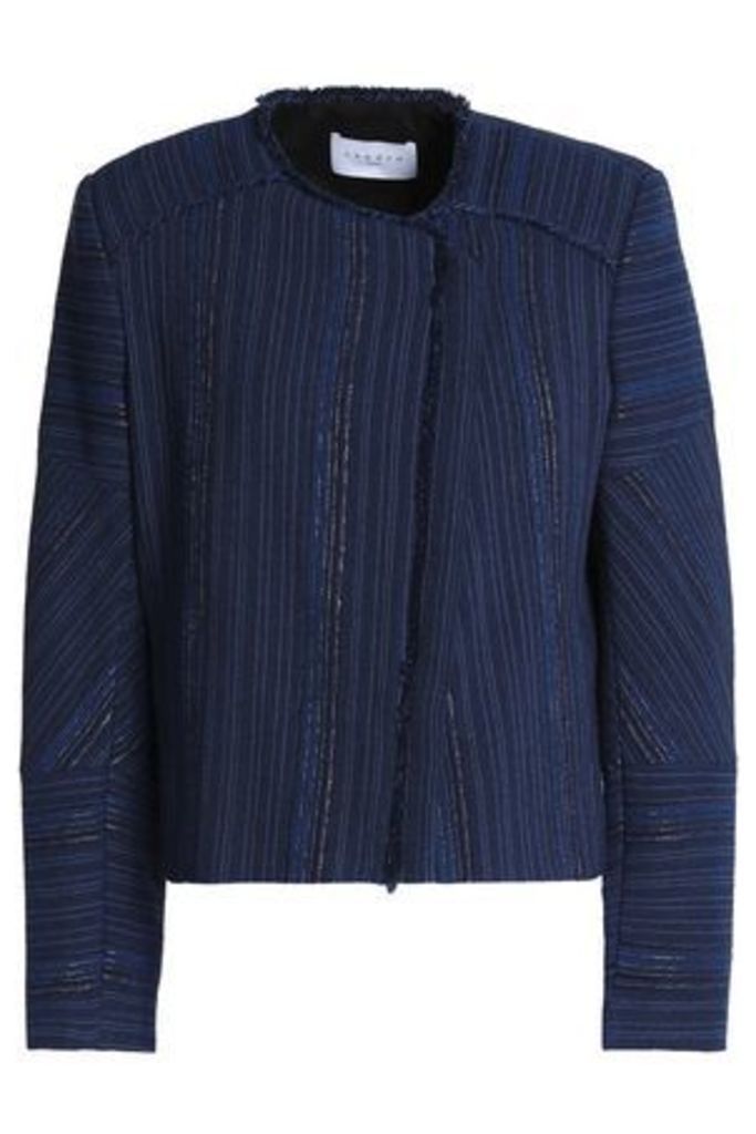Sandro Woman Frayed Jacquard Jacket Royal Blue Size 38