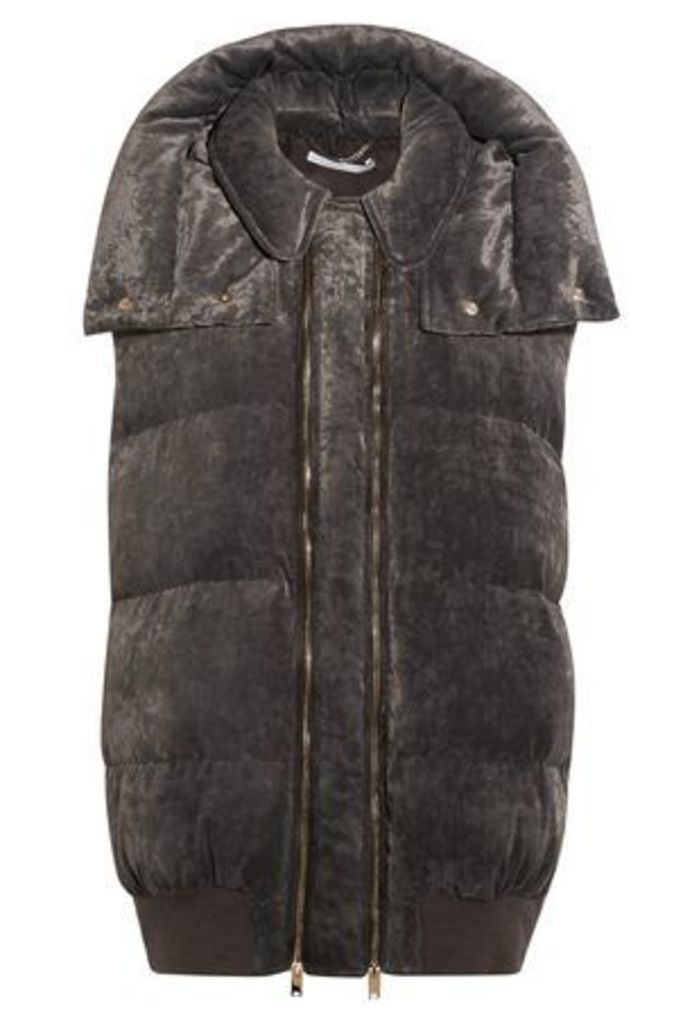Stella Mccartney Woman Quilted Velvet Hooded Vest Anthracite Size 38
