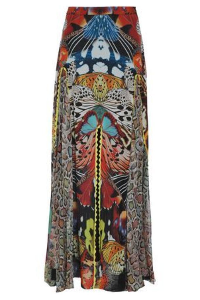 Roberto Cavalli Woman Fluted Printed Silk-georgette Maxi Skirt Multicolor Size 46