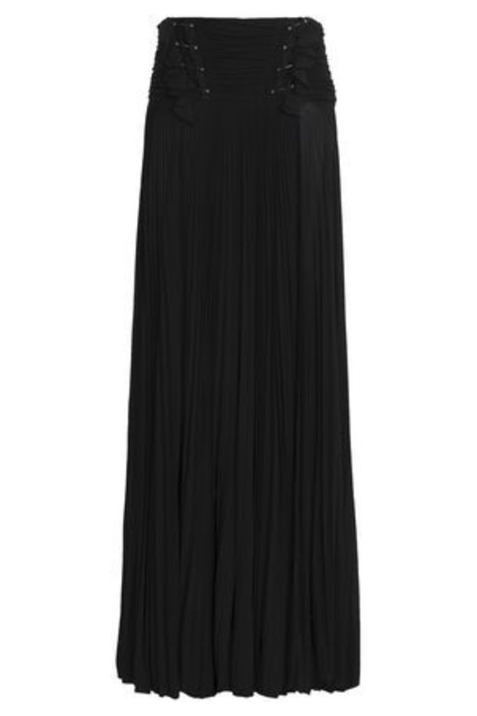 Roberto Cavalli Woman Embellished Pleated Crepe De Chine Maxi Skirt Black Size 46