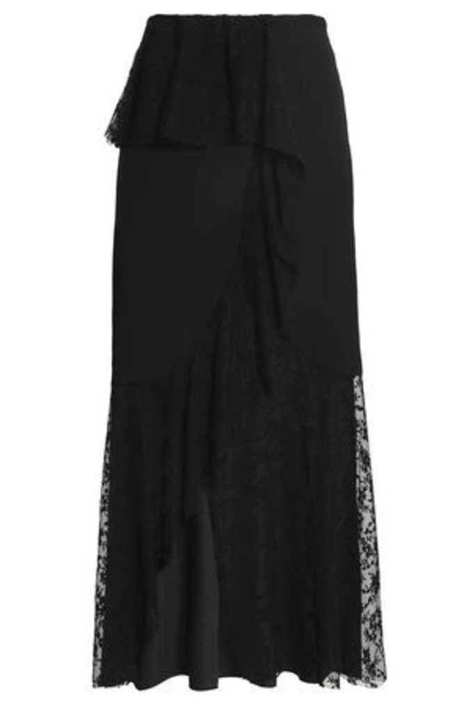 Goen.j Woman Crepe De Chine-paneled Embroidered Tulle Maxi Skirt Black Size L
