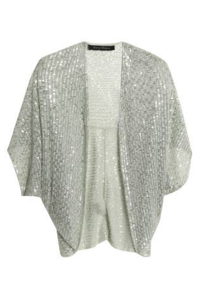 Jenny Packham Woman Sequined Tulle Jacket Grey Green Size M