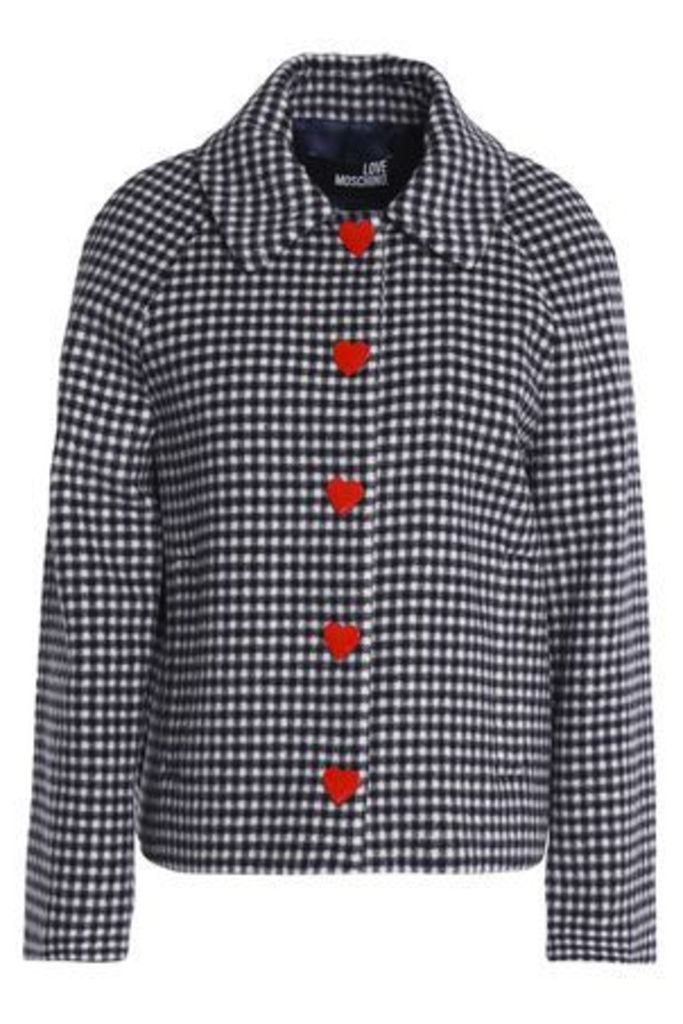 Love Moschino Woman Gingham Wool-blend Jacket Blue Size 46