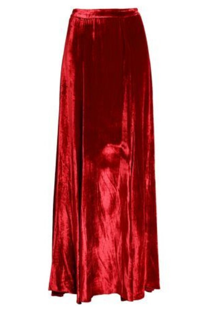 Alice + Olivia Woman Fluted Velvet Maxi Skirt Crimson Size 0