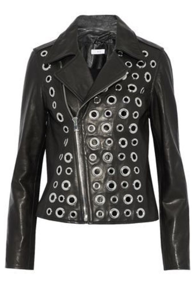 Rta Woman Eyelet-embellished Leather Biker Jacket Black Size XS