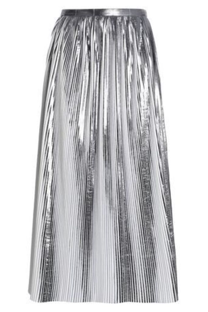 Rachel Gilbert Woman Hadarah PlissÃ© Coated-felt Midi Skirt Silver Size 4