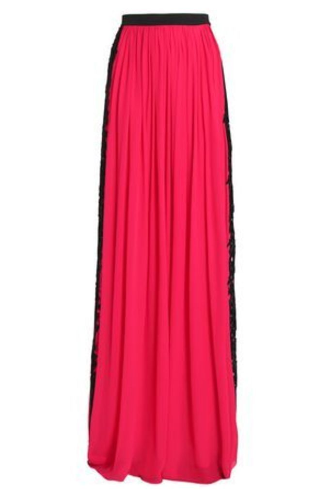 Zuhair Murad Woman Lace-trimmed Silk-blend Crepe Maxi Skirt Bright Pink Size 40