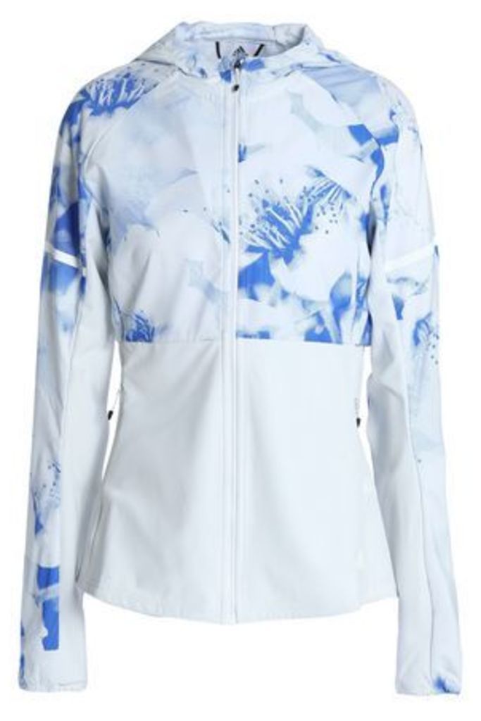 Adidas Woman Paneled Printed Tech-jersey Hooded Jacket White Size M