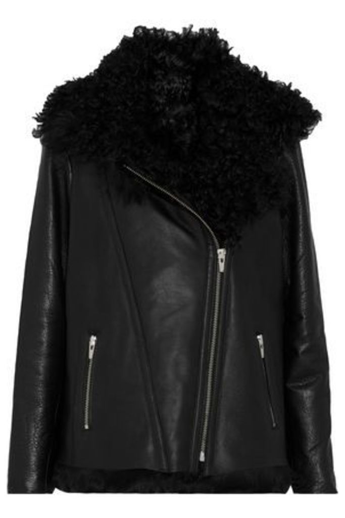Veda Woman Denver Shearling-lined Leather Biker Jacket Black Size L