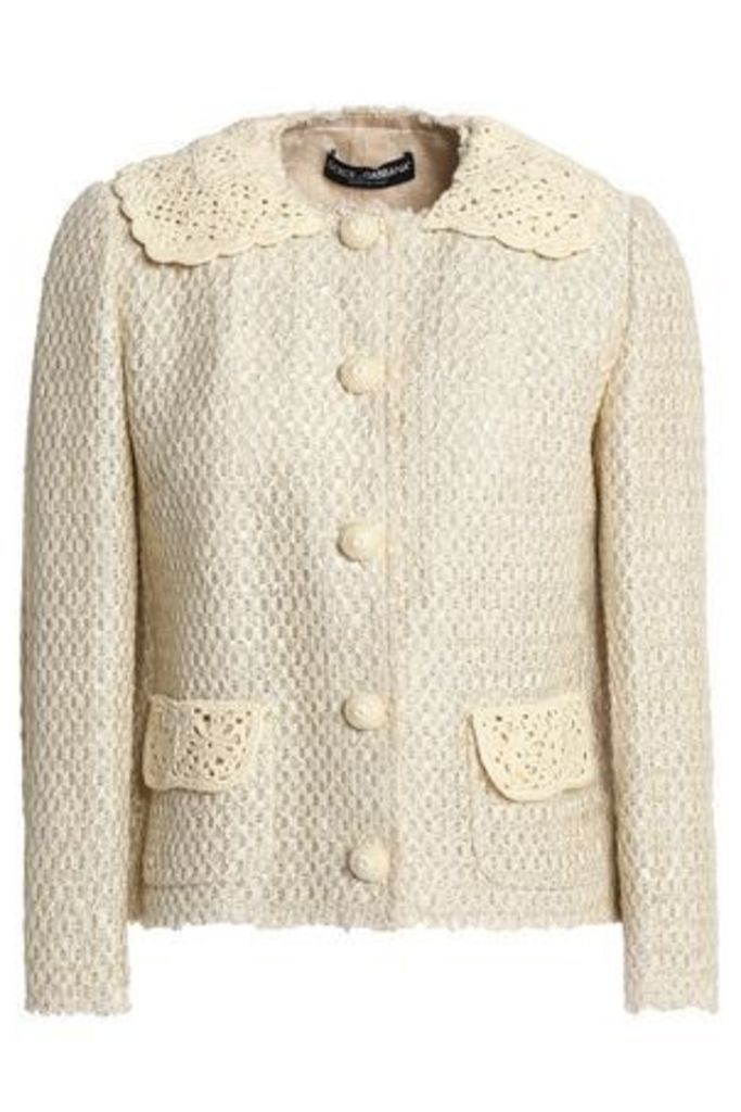 Dolce & Gabbana Woman Crochet-trimmed Jacquard Jacket Ivory Size 40
