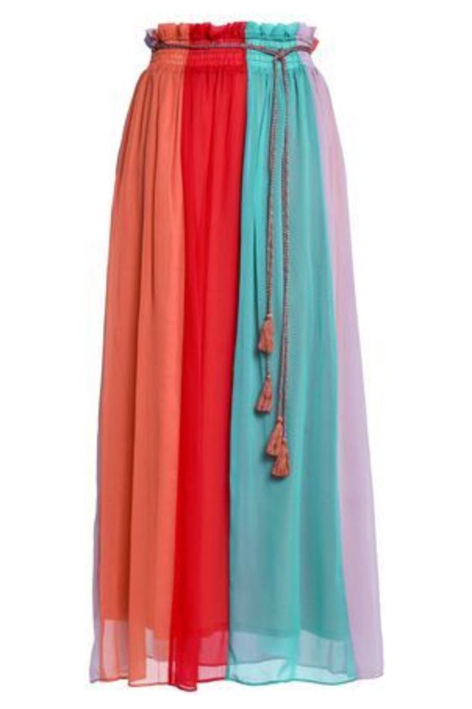 Antik Batik Woman Tasseled Color-block Chiffon Maxi Skirt Multicolor Size 40