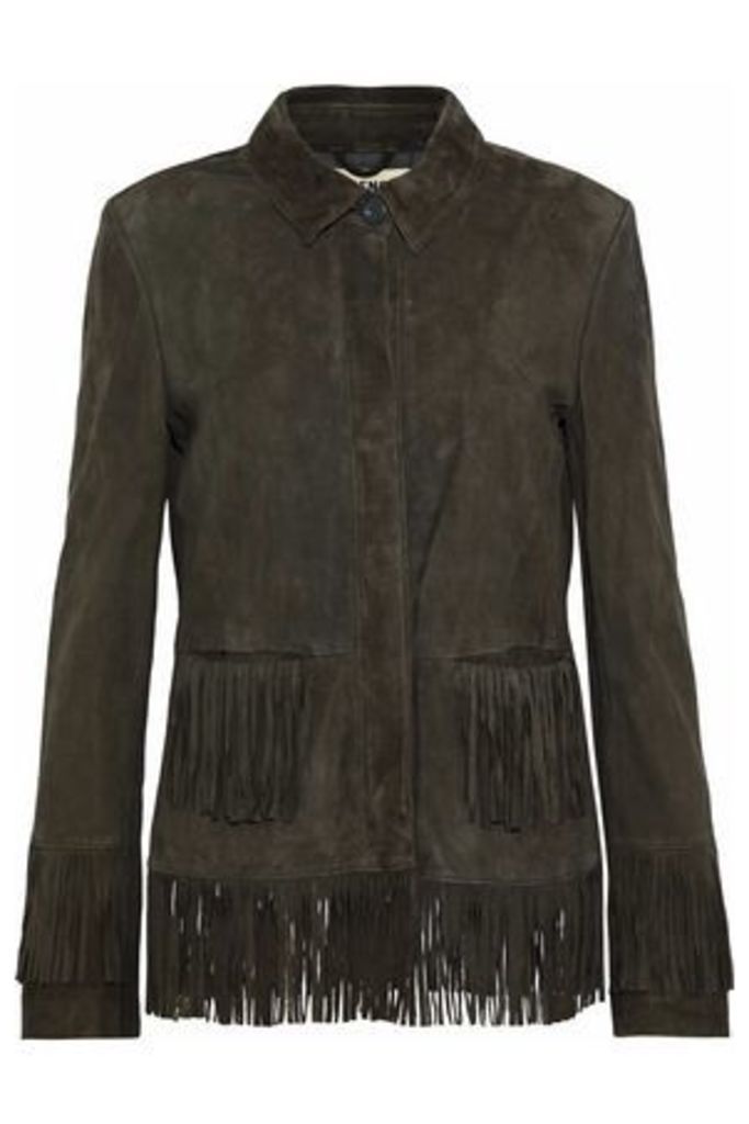 L'agence Woman Maybury Fringed Suede Jacket Army Green Size XS