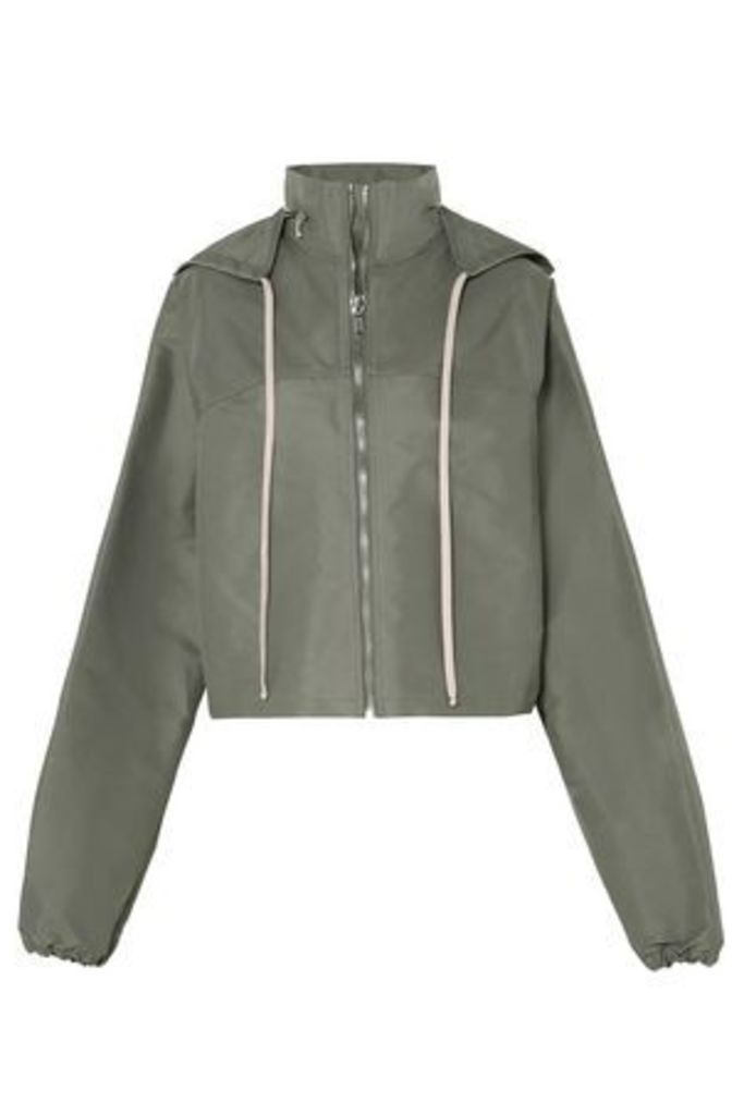 Rick Owens Woman Cropped Shell Hooded Jacket Grey Green Size 46