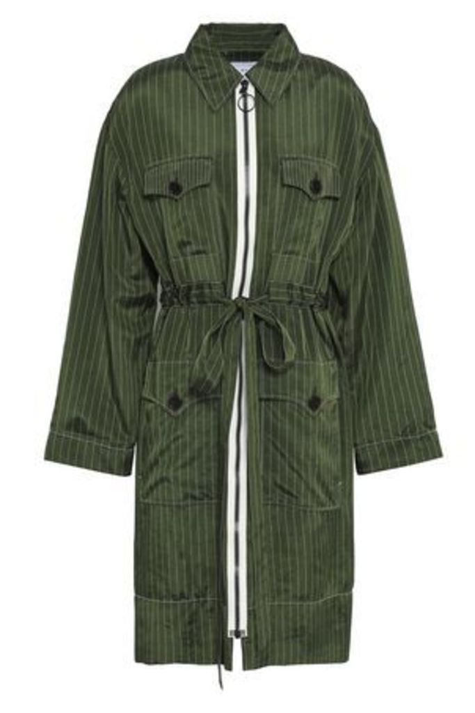Sonia Rykiel Woman Pinstriped Twill Jacket Leaf Green Size 40