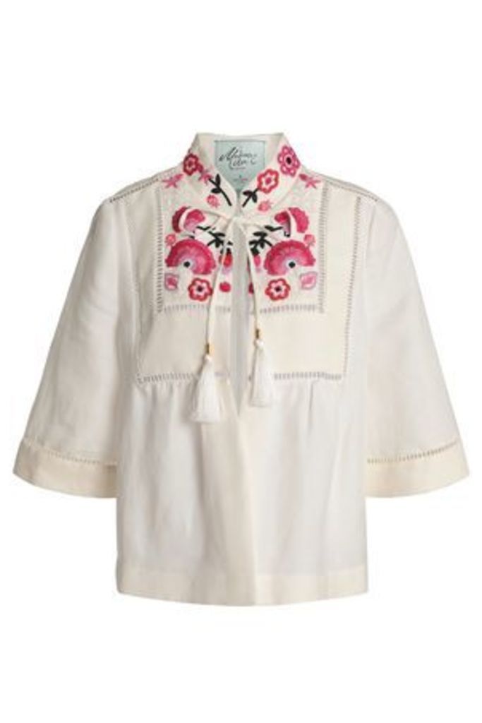 Kate Spade New York Woman Embroidered Linen-blend Jacket Ivory Size 2