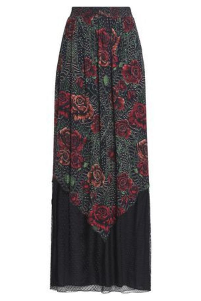 Just Cavalli Woman Point D'esprit-paneled Floral-print Georgette Maxi Skirt Black Size 40