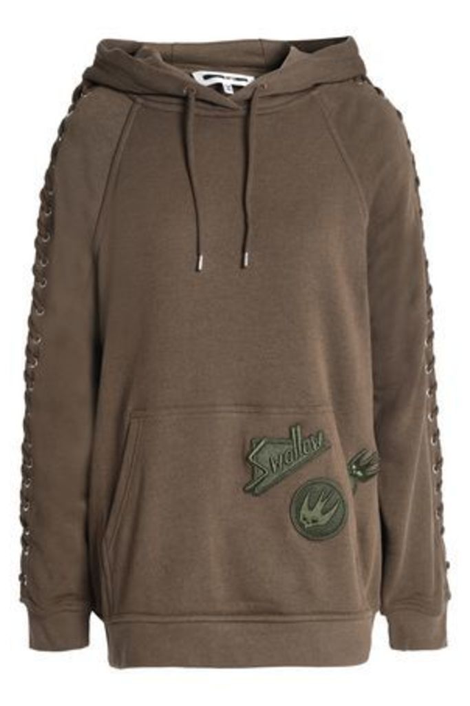 Mcq Alexander Mcqueen Woman AppliquÃ©d French Cotton-blend Terry Hooded Sweatshirt Army Green Size XL