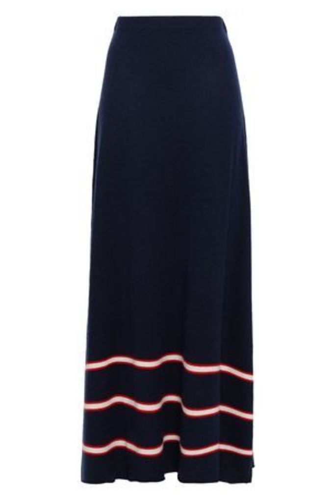 Madeleine Thompson Woman Striped Wool And Cashmere-blend Maxi Skirt Navy Size M