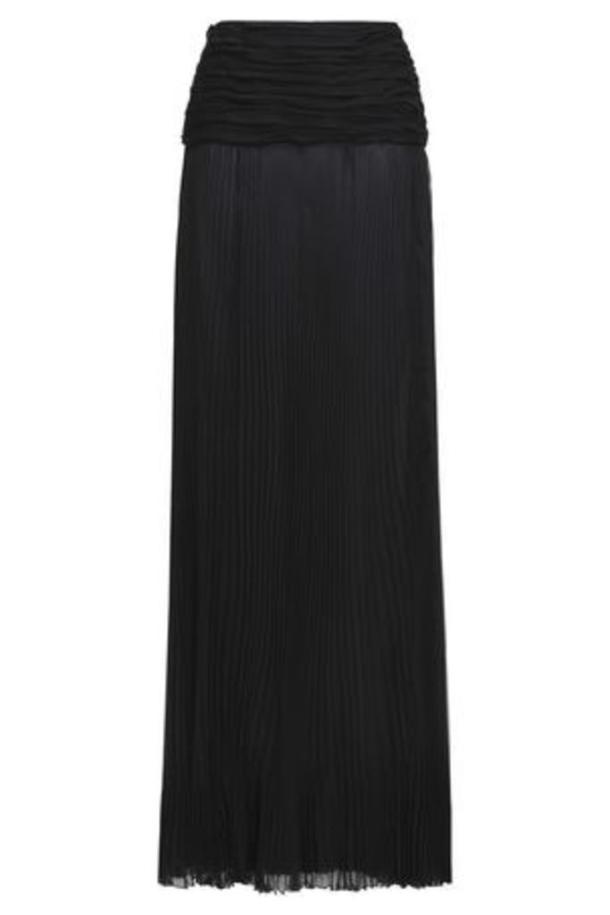 Roberto Cavalli Woman Ruched Pleated Silk-voile Maxi Skirt Black Size 40