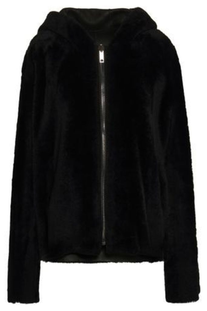 Dom Goor Woman Reversible Shearling Hooded Jacket Black Size 8