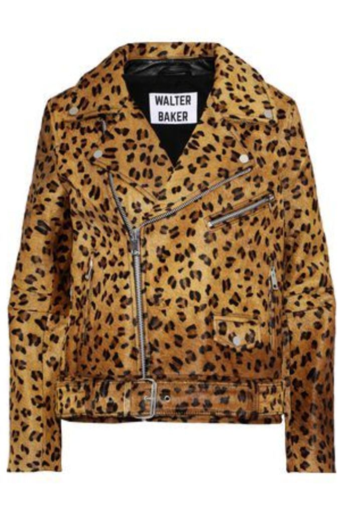 W118 By Walter Baker Woman Lonnie Leopard-print Calf Hair Biker Jacket Animal Print Size L