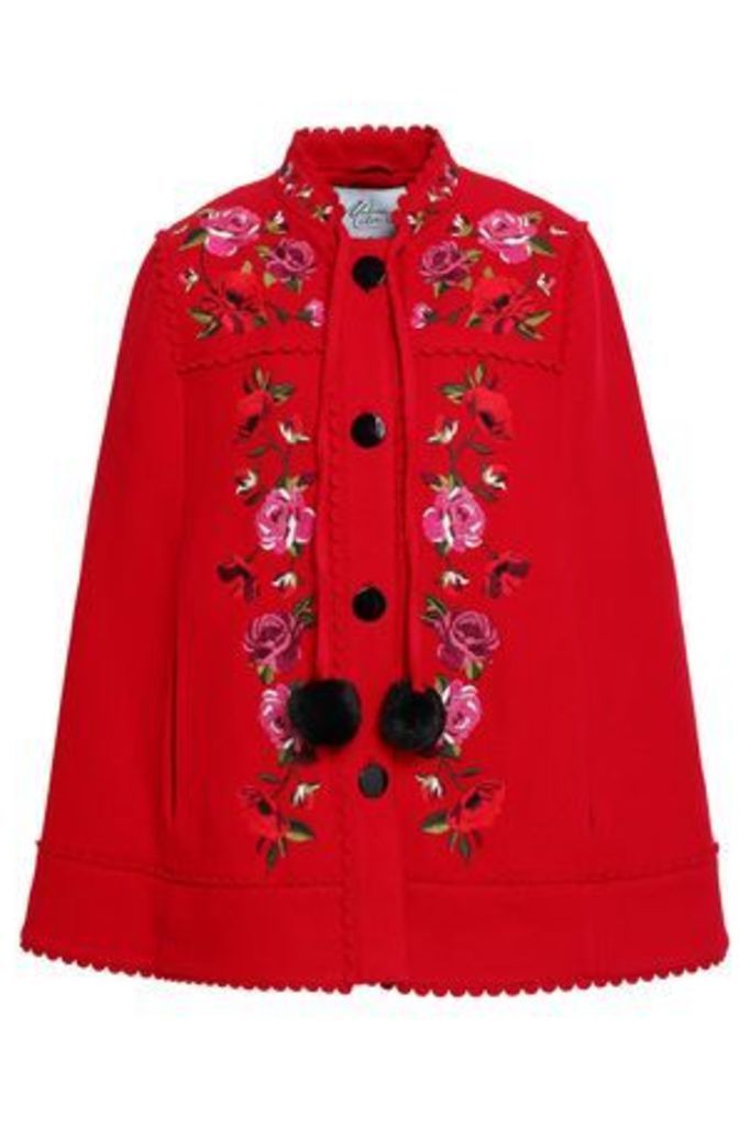 Kate Spade New York Woman Scalloped Embroidered Wool-blend Cape Red Size S/M
