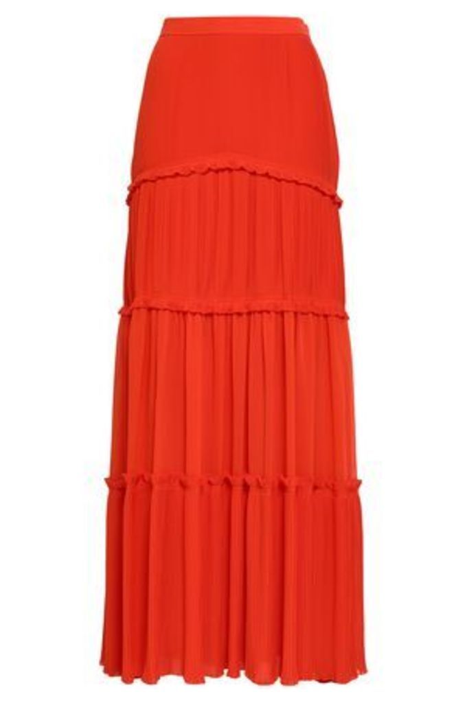 Tory Burch Woman Tiered Pleated Crepe Maxi Skirt Bright Orange Size 8