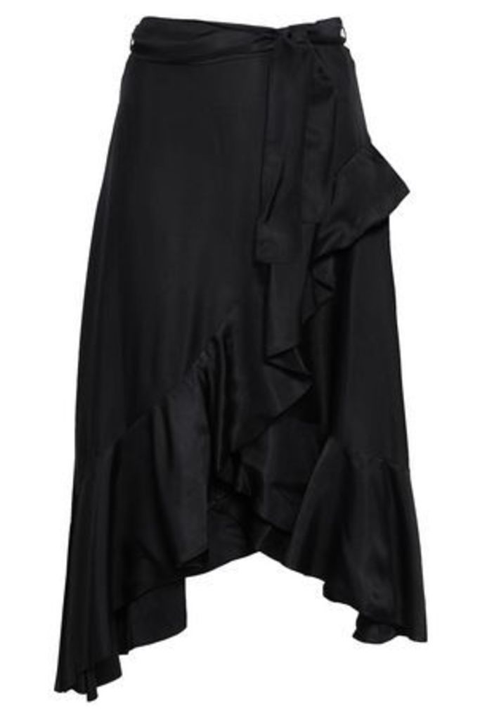 Zimmermann Woman Rife Flounce Asymmetric Belted Polka-dot Twill Skirt Black Size 1