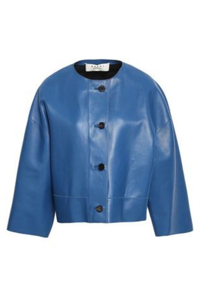 Marni Woman Leather Jacket Cobalt Blue Size 38