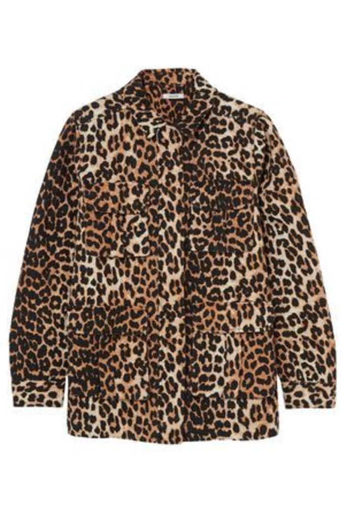 Ganni Woman Camberwell Leopard-print Linen And Cotton-blend Canvas Jacket Animal Print Size 38