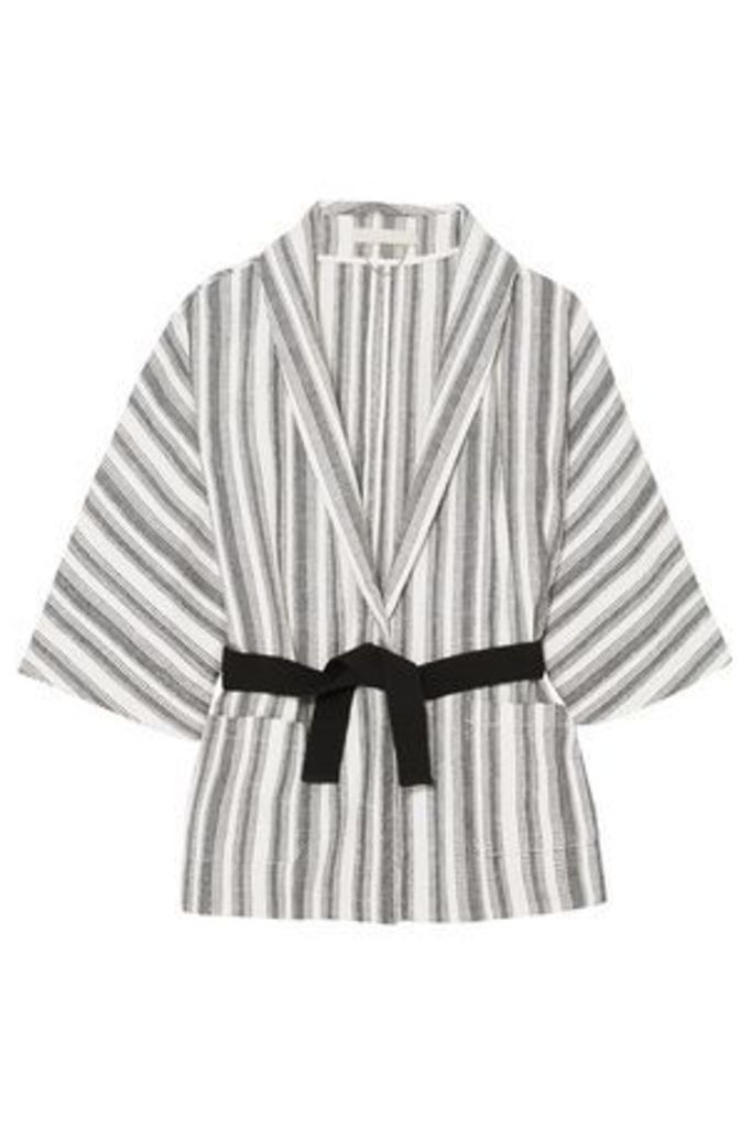 Vanessa Bruno Woman Iles Belted Striped Cotton-canvas Jacket Off-white Size L