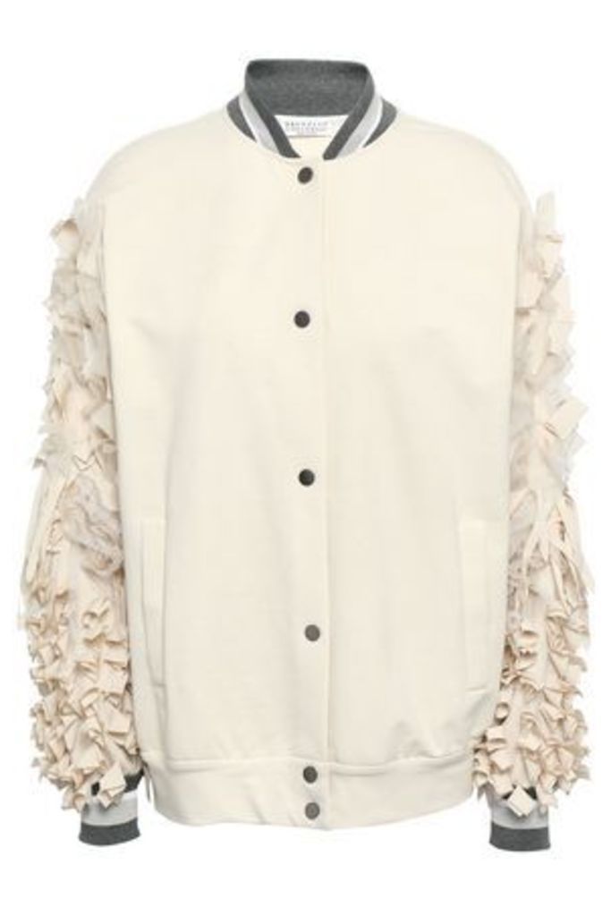 Brunello Cucinelli Woman AppliquÃ©d French Cotton-blend Terry Bomber Jacket Ivory Size M