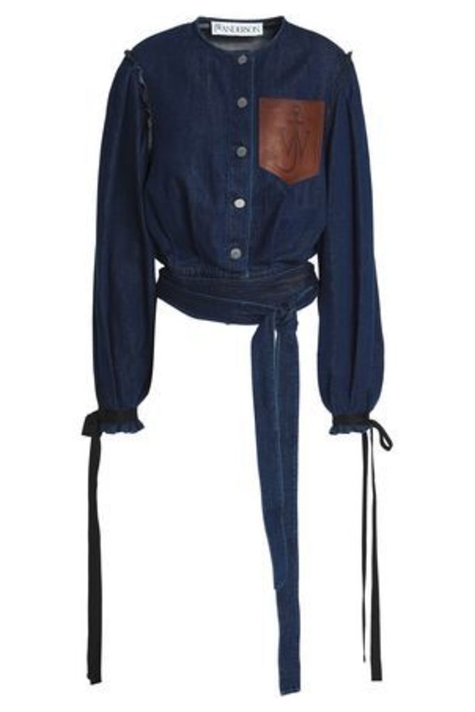 J.w.anderson Woman Cropped Leather-appliquÃ©d Denim Jacket Dark Denim Size 6