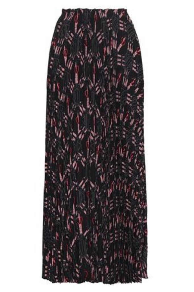Valentino Garavani Woman Pleated Printed Silk Crepe De Chine Maxi Skirt Black Size 38