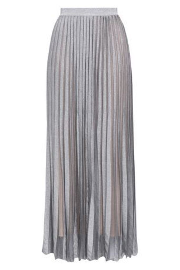 Antonino Valenti Woman Pleated Metallic Stretch-knit Maxi Skirt Silver Size 46