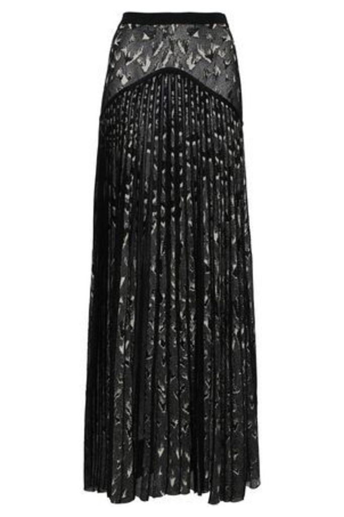 Roberto Cavalli Woman Pleated Metallic Jacquard-knit Maxi Skirt Black Size 44