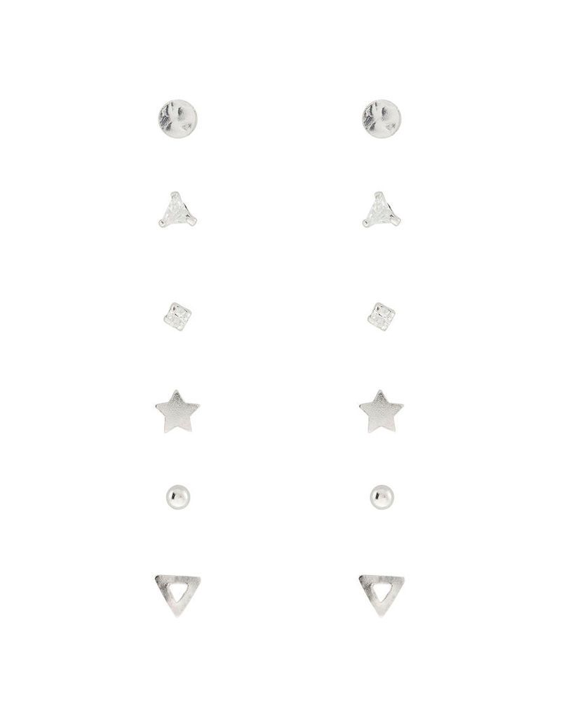 Sterling Silver 6x Metal Shapes Stud Earrings Set